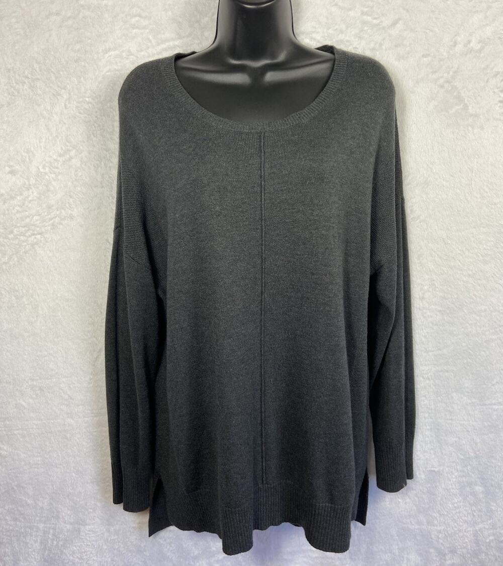 Magaschoni Cashmere Blend Women’s Sweater Tunic Length Grey Minimalist Large